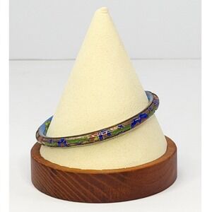 Japanese Vintage Cloisonne Enamel Floral Bangle Bracelet Blue Green Red Boho